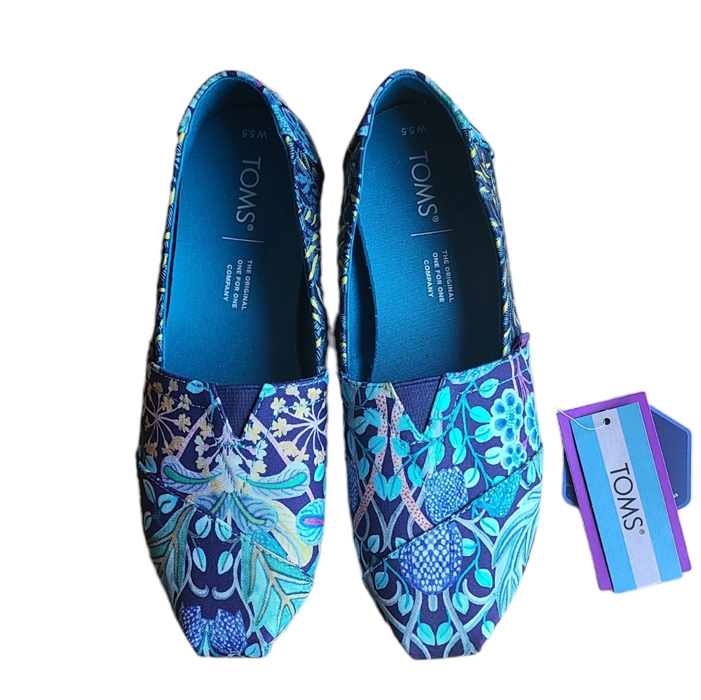 TOMS Turquoise Multi Elm House Liberty Print Women's Alpargata Size 5.5